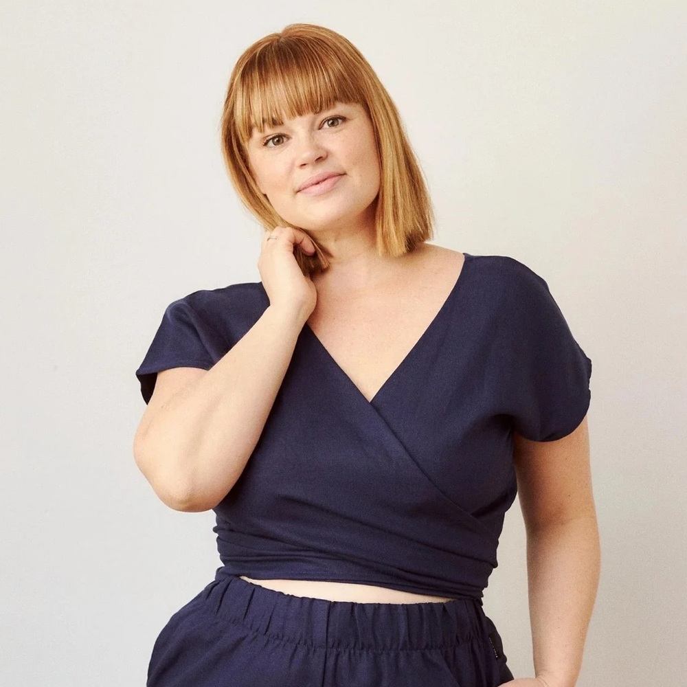 **SOLD*** Navy Linen Frannie Wrap Top from Free Label
